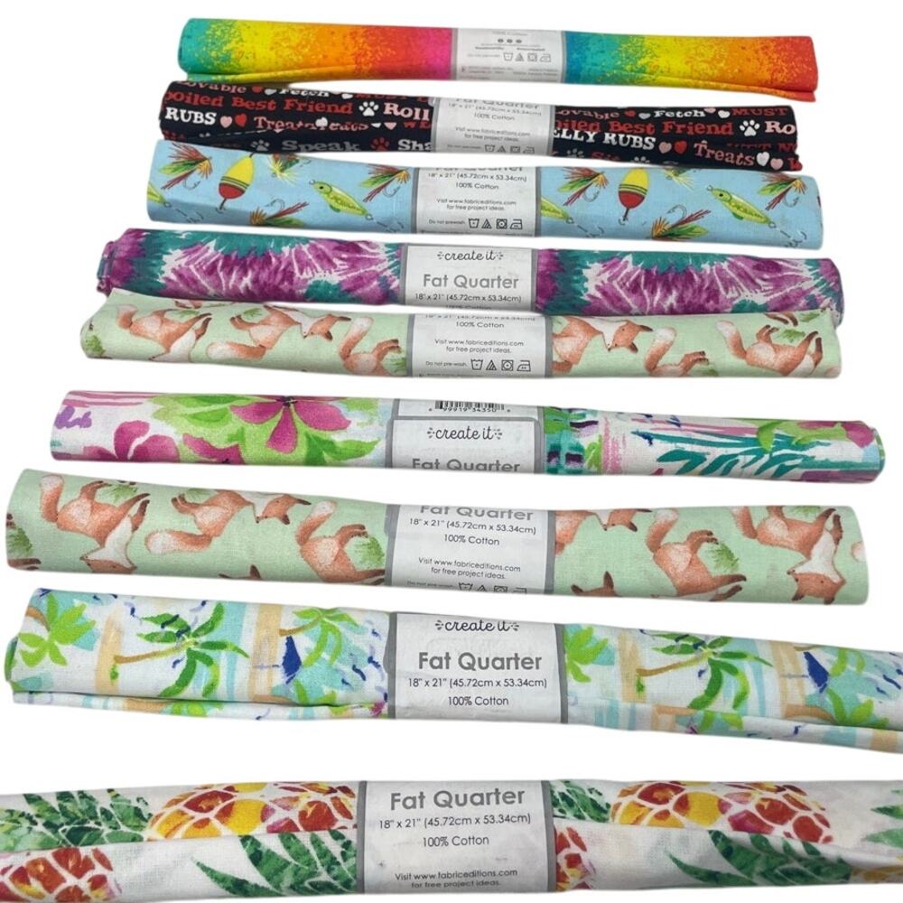 9 New Create It 18X21 Summer Floral Fox Rainbow Fat Quarters FQ Quilting Fabric